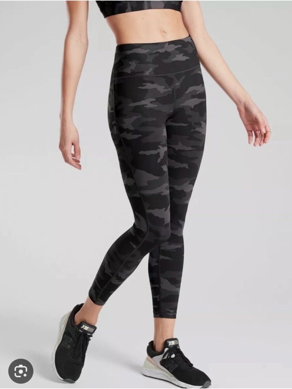 Athleta Ultimate Stash Pocket Camo 7/8 Tight in Black Camo (Medium)